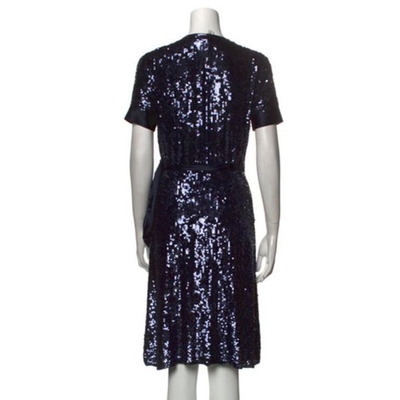 Diane von Furstenberg Veruca Sequin Wrap Dress - SZ 4, Navy Blue, Silk - Picture 2 of 7